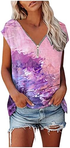 ПРЕГОЛЕМА Женска Мода Обичен Краток Ракав V Печатење На Вратот Боја Патент Маица Блузи