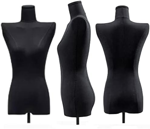 Amsxnoo Femaleенски манекен фустан форма, црно торзо манекенско тело со метална штанд за прилагодување