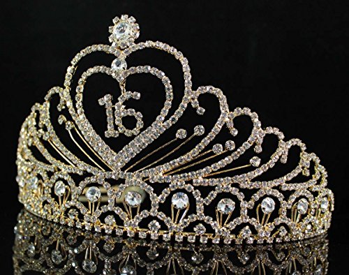Слатка Шеснаесет Години 16 16 Ти Роденден Австриска Кристална Кристална Принцеза Дијадема Круна Со Чешли За Коса Накит Т1629г Злато