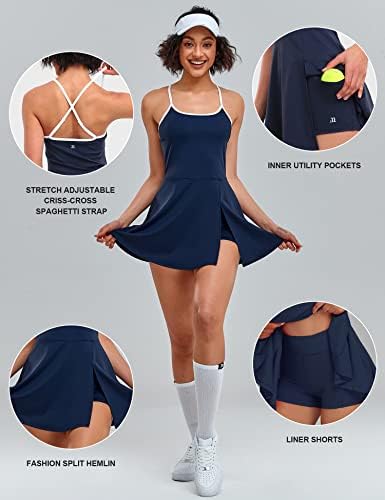 1A1A женски тениски фустан за голф со шорцеви џебови без ракави спортски атлетски фустани