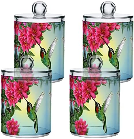 Yyzzh Hummingbird Bird Floral Red Apple Flower Blue Sky 4 Pack QTIP држач за држач за памук за памучни плочи од тркалење на памучни плочи
