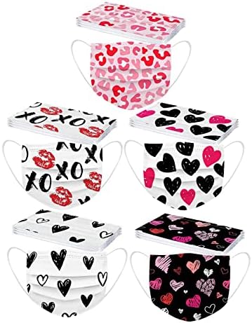 50пакувајте Валентини Маски За Еднократна употреба За Жени Денот На Вљубените Празничните Жени Сакаат Срце Печатење Лице Заштитна