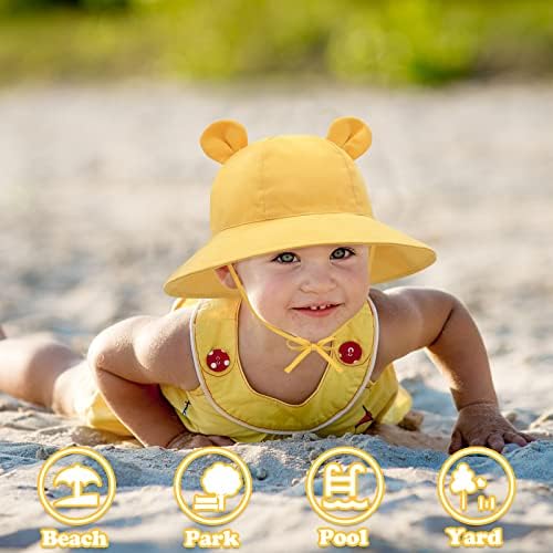 Бебе сонце капачиња за деца за момчиња девојчиња новороденче Сончево капаче за девојчиња со мечки уши широко облога на 50+ капа на плажа