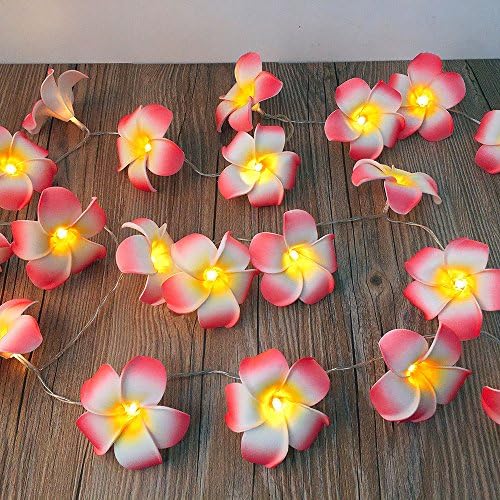 Acelist frangipani 20 LED жица светлина Хавајска пена вештачка плумурија розова цветна батерија напојува бајки starвездени светла за