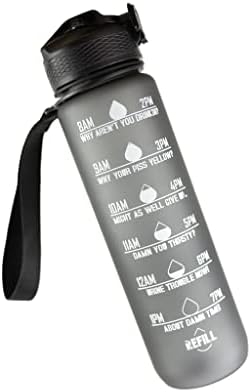 Жеден хумор шише со вода со слама, 32oz Темен хумор мотивационо спортско шише со вода со временски маркер - пати за пиење, БПА