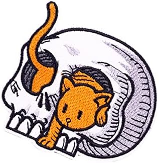 Компатибилен со череп и мачки печ извезено апликација железо на шиење на амблем за отворен спорт 2 компјутери