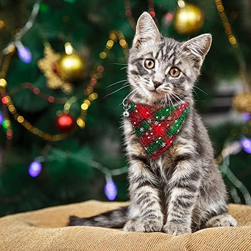 УТИШОП 2пакувајте Јаки За Божиќни Мачки, Прилагодливи Јаки За Божиќни Мачки Отцепени Со машна И Ѕвонче Божиќна Карирана Јака Од Снегулка