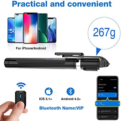 68 Bluetooth Selfie Stick Tripod, All-In-1 Extendable Aluminum легура Телефон Телефон Стенд со безжичен далечински управувач за 4,7 ''-7