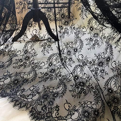 3 метри Чантили чипка ткаенина Француска чипка мрежа цвет надвор од бела трепки, размачкана рабска газа од 59 инчи ширина за матурска фустан вечер