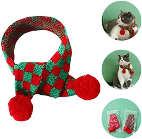 Ipetboom куче Божиќна плетена шамија црвена плетена марами со нејасни помпом вратот потопла бандана Божиќ празник зимски миленичиња