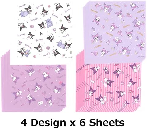 Пријател Sanrio Kuromi Design Paper Chiyogami оригами 5,9 во x 5,9 во, 24 чаршафи