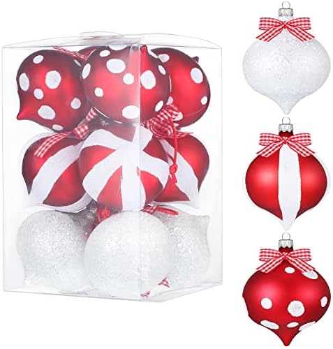 12 парчиња Божиќни пеперминт орнаменти од бонбони со бонбони украси со црвени и бели точки.