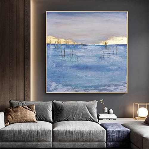 Iuljh Рачно изработено сино море злато фолија масло сликарство wallидна уметност платно сликарство апстрактно wallидно сликарство дневна