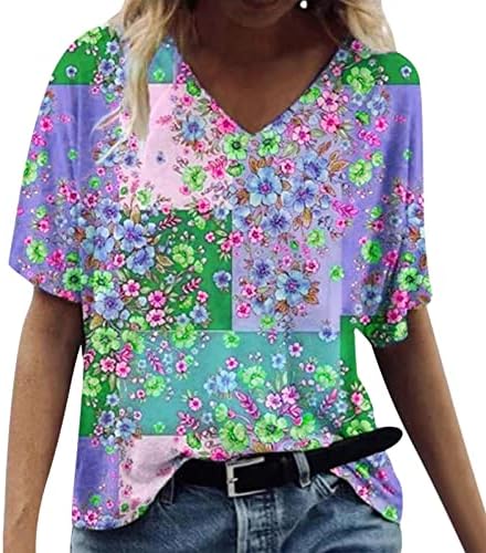 Zdfer летни врвови за жени мода на целосна печатење на телото кратко ракав блуза против вратот туничен обичен облечен маички графички
