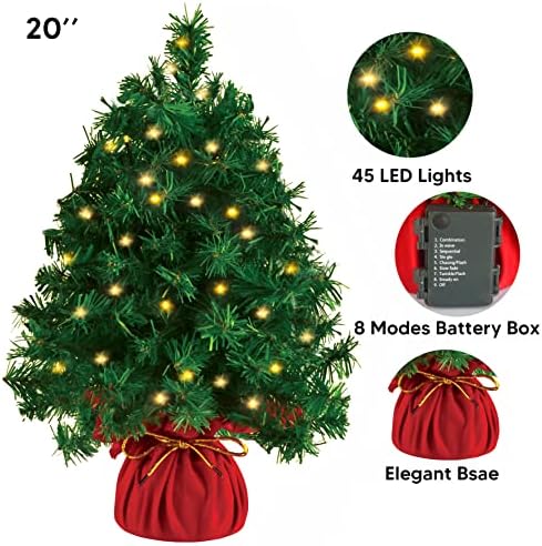 20 таблета мини новогодишна елка Прелити со 45 чисти LED светла, најдобра вештачка мини новогодишна елка за Божиќни украси