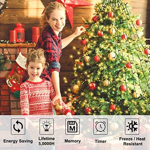 Светла за новогодишни елки - WarmWhite 400 LED 6.59ft x 16 капки светла Божиќни украси со 8 модели и меморија функција и тајмер