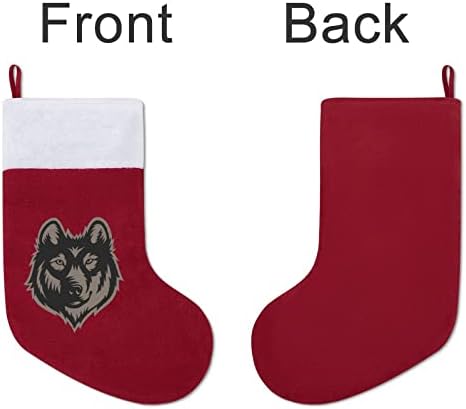 Волк глава симбол Божиќни чорапи за порибување со кадифен камин што виси за Божиќно дрво