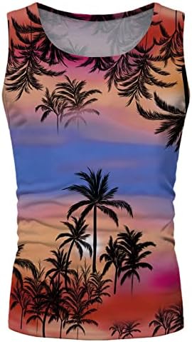 Ubst Mens Summer Tops Tops, тропско дрво печатени кошули без ракави, опуштено опуштено лабава хавајска плажа резервоарот Топ