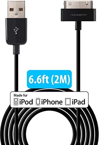 Homespot Sync & Charge 30 Pin до USB кабел 6.6ft Дополнителен кабел за долги полнење компатибилен со iPhone 4, iPhone 4s, iPad 1/2/3, iPod
