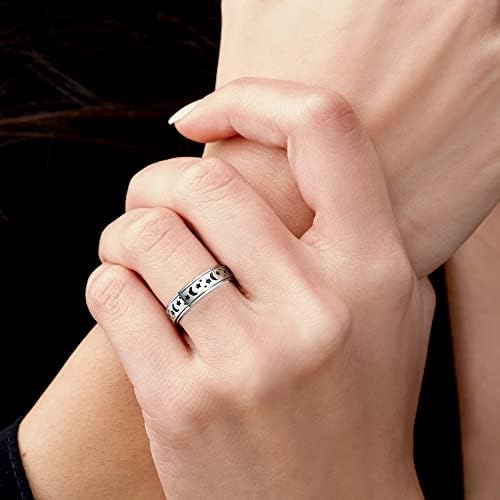 Месечината starвезда Фидгет прстен за вознемиреност од не'рѓосувачки челик Спинер прстен Виножито ЛГБТ гордост прстен 6мм сребрен свадбен
