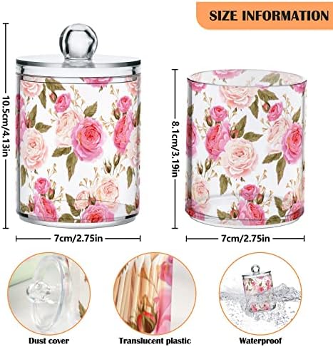 Алаза 2 пакет QTIP носител на држач за англиски јазик Англиски розови рози организатор за бања Канистри за памучни топчиња/брисеви/влошки/конец,