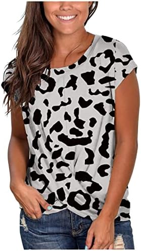 Ѕвезда Леопард Печати Цветна Графичка Блуза Кошула За Жени 2023 Памук Со Кратки Ракави Вратот На Екипажот Лабава Фит Дневна Кошула
