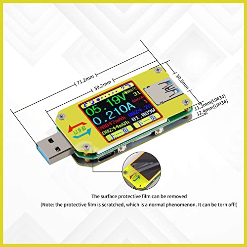 JESSINIE UM34 USB 3.0 Мултиметар USB електронски волтметар Амметар 1.44in LCD Display Testurer Tester PD QC2.0 QC3.0 Брза идентификација на