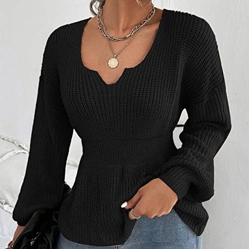 Џемпер за жени секси v кабел за вратот плетен пулвер џемпер солиден случајн лесен ракав тенок фит џумер врвови кошула црна