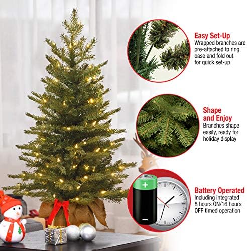 Национална компанија за дрво пред-затегната „Чувствувајте се реално“ вештачко мини новогодишна елка, зелена, нордиска смрека, бели