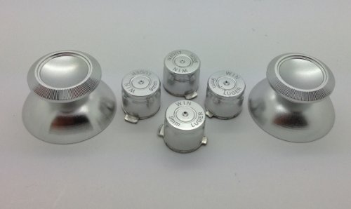 Копчиња за метални сребрени куршуми + палецот за двоен шок 4 PS4 контролер мод комплет