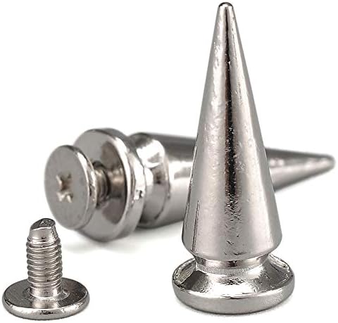 Yoranyo 20 поставува 25мм сребрена боја метални шила и столпчиња 1 метален куршум конус за завртки назад големи панк -столпчиња