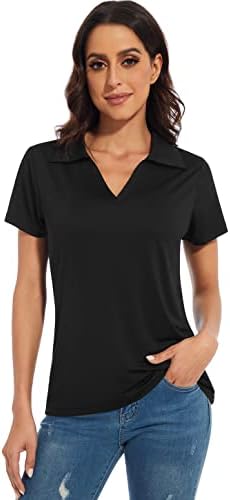 Ulенски женски суво вклопување голф-кошули со кратки ракави кошули за жени против влага на вратот, спортови на врвови јака 1-3 пакет