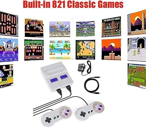 MJKJ Ретро класична конзола за игри Вградена 821 игра Детска спомени, HD излез со рачна видео игра со 2 NES класични контролори