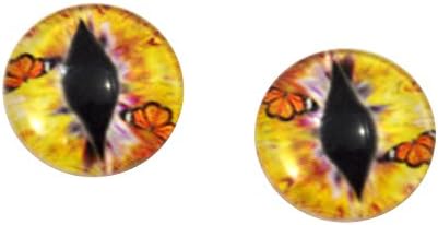 14мм жолти змеј стакло стакло пар со портокалови монарх пеперутки изработуваат снабдување со рамен кабохони за уметност кукла таксидермија