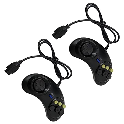 Xiami 2PCS 6 контролер на играта на копчињата за Sega Genesis црн удобен зафат