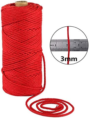 Tefire macrame кабел, 3мм x 100m 109yards памучен кабел за DIY занаети за плетење на фабрика, украсни проекти за Божиќни свадби