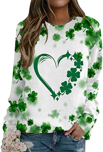 Ефофеи жени Св. Патрикс Ден Шамок џемпер ирски детелина графички врвови преголеми кошула со долг ракав