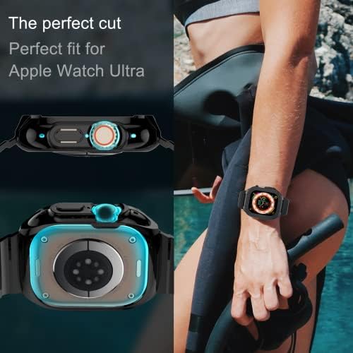 Nxtudy за Apple Watch Ultra Band, солиден случај со Sport Band заштитен капакот на браник за Apple Watch Series 8 Ultra 49mm за мажи жени
