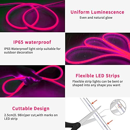 Lucienstar 16.4ft RGB Neon Rope Light + 16,4ft жолти флексибилни LED ленти светла, 12V за декор на отворено во затворено, вклучувајќи адаптер за
