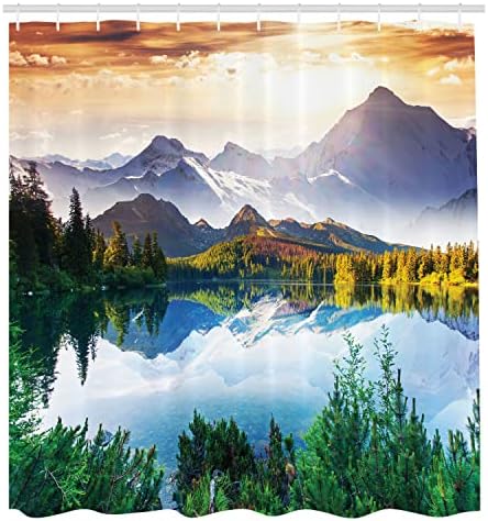 Колекција на Сценски Декор амбесон, Поглед На Планинско Езеро Сончев Ден Печатење На Слики Од Слики Во Природа, Завеса За Туширање Од Полиестерска