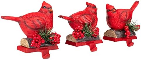 Сет од 3 црвени кардинални птици за божици за порибување, високи 5 инчи, леано железо и извајана смола