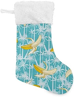 Божиќни чорапи овошје банана тропска пламано дрво сина бела плишана манжетна мерцеризирана кадифена семејна празник персонализиран голем порибување