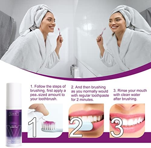 Виолетова паста за заби за белење на забите - серум за корекција на забите во боја во формула за пена за да се отстранат дамките