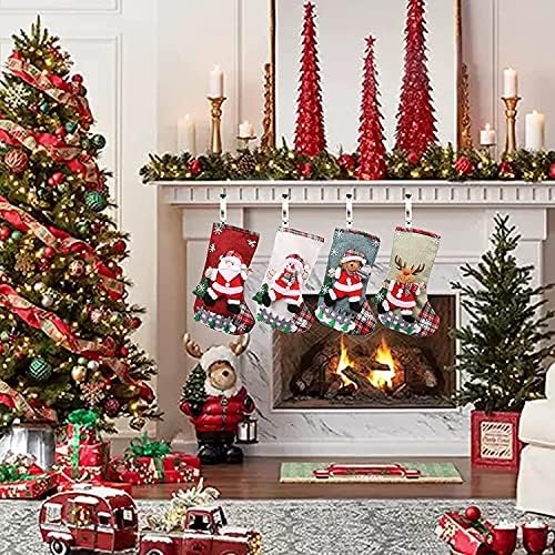 Fanshidi 13 “Божиќно порибување, 3Д класични големи чорапи Санта, Снежен човек, ирваси, мечка Божиќ за украси за семејни празници,