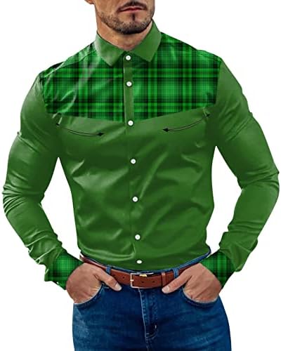 Обични кошули за машки ZDDO, копче надолу по шарен карирани карирани долги ракави, вртејќи ја јака улична кошула за работа, забава