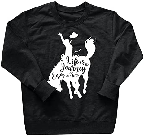 Есен графички џемпер за жени, трендовски блуза западна каубојска врвови со долг ракав Раглан пулвер врвови за тинејџерки за тинејџери