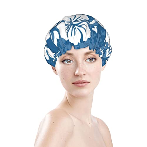 Womenените што можат да се користат за истегнување на полите, капаче за коса Алоха Хавајски цвеќиња Двојни слоеви водоотпорна капа за бања