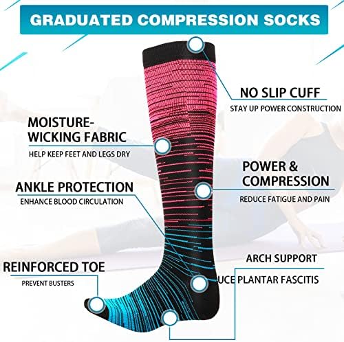 Дидаи 10 пара компресија чорапи најголемиот дел за жени и мажи Спортска медицинска сестра Атлетик трчање најлон колено високи чорапи