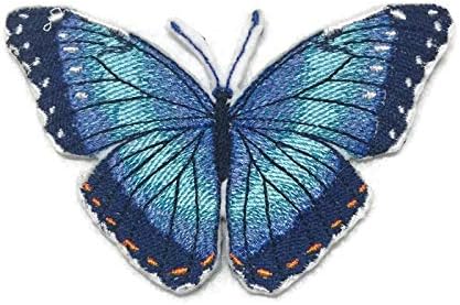 Обични и уникатни неверојатни шарени пеперутки [сино морфо] везено железо на/шие лепенка [4 x2.5] направено во САД]