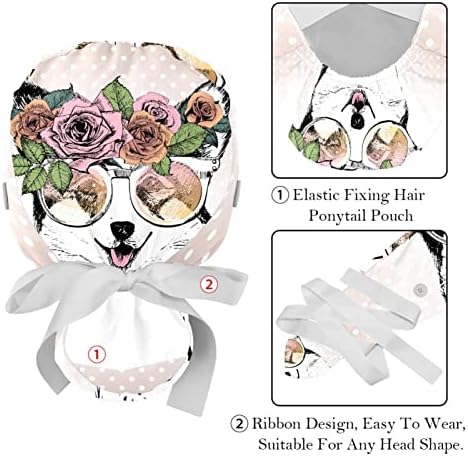 2 Пакувајте работно капаче на жените со копчиња лента вратоврска назад симпатична мачка сирена цртана филм за печатење со долги капаци на коса